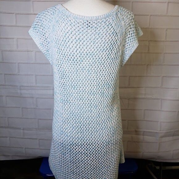 Talbots Petite Blue Crochet Tunic Top Boat Neck Cap Sleeve womens XL XLP Shirt - Picture 5 of 7